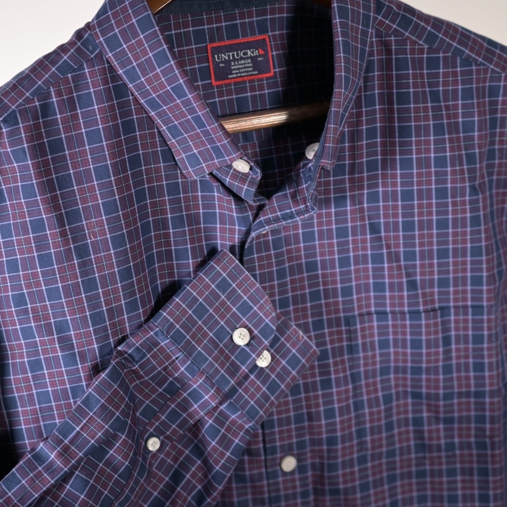UNTUCKit Chenet WF $129. Navy Plaid Shirt Mens XL 4th of July Patriotic